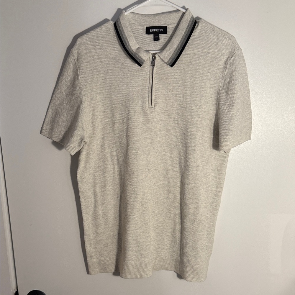 Express Men's Light Gray Polo Shirt with Black Trim